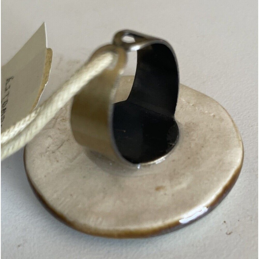 Ceramic + Glass Blue Brown Chunky Oversized Statement Ring Handmade Wearable Art - Picture 3 of 4